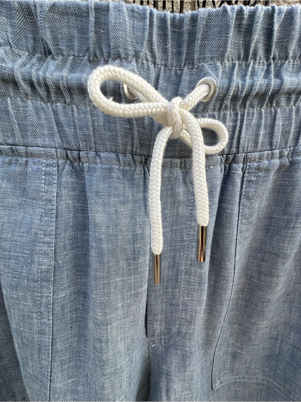 Athleta Linen Light Blue Elastic Waist Jogger Vacation City Coastal Beach Travel - Picture 6 of 13